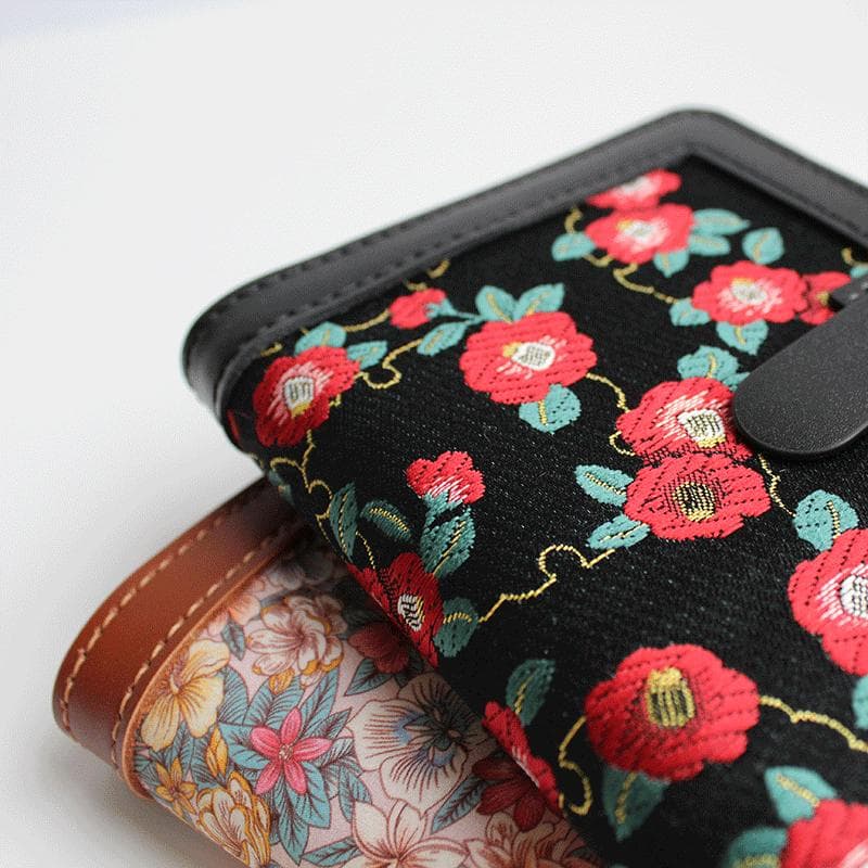ブックカバー 花柄刺繍レザー手帳カバー