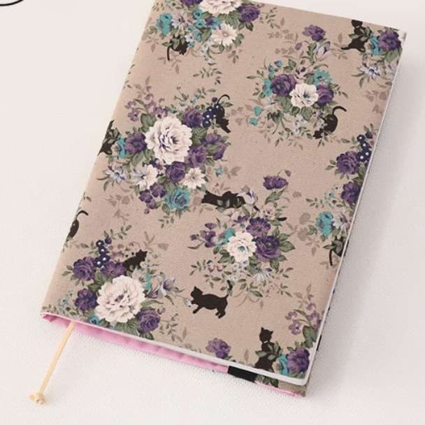 猫と花柄のブックカバー布