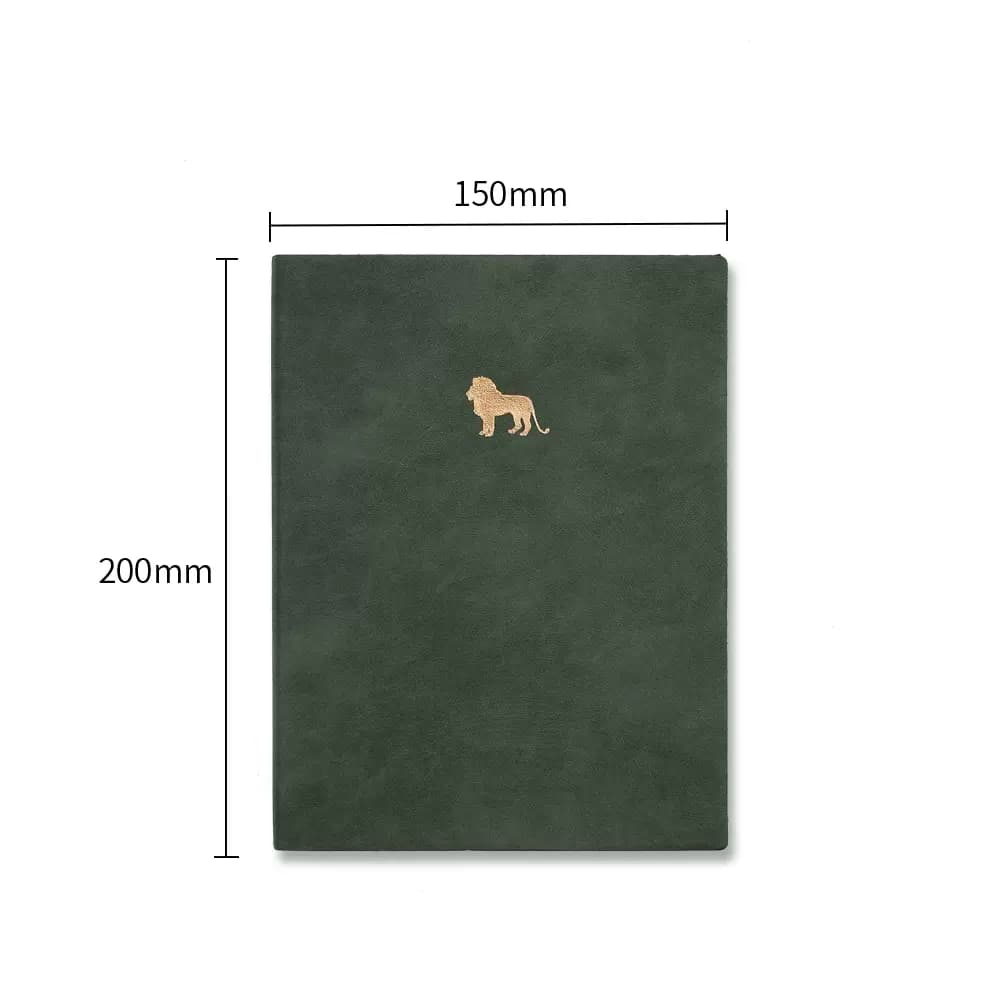 ブックカバー 動物刺繍入り A5【ディープグリーンのライオン】