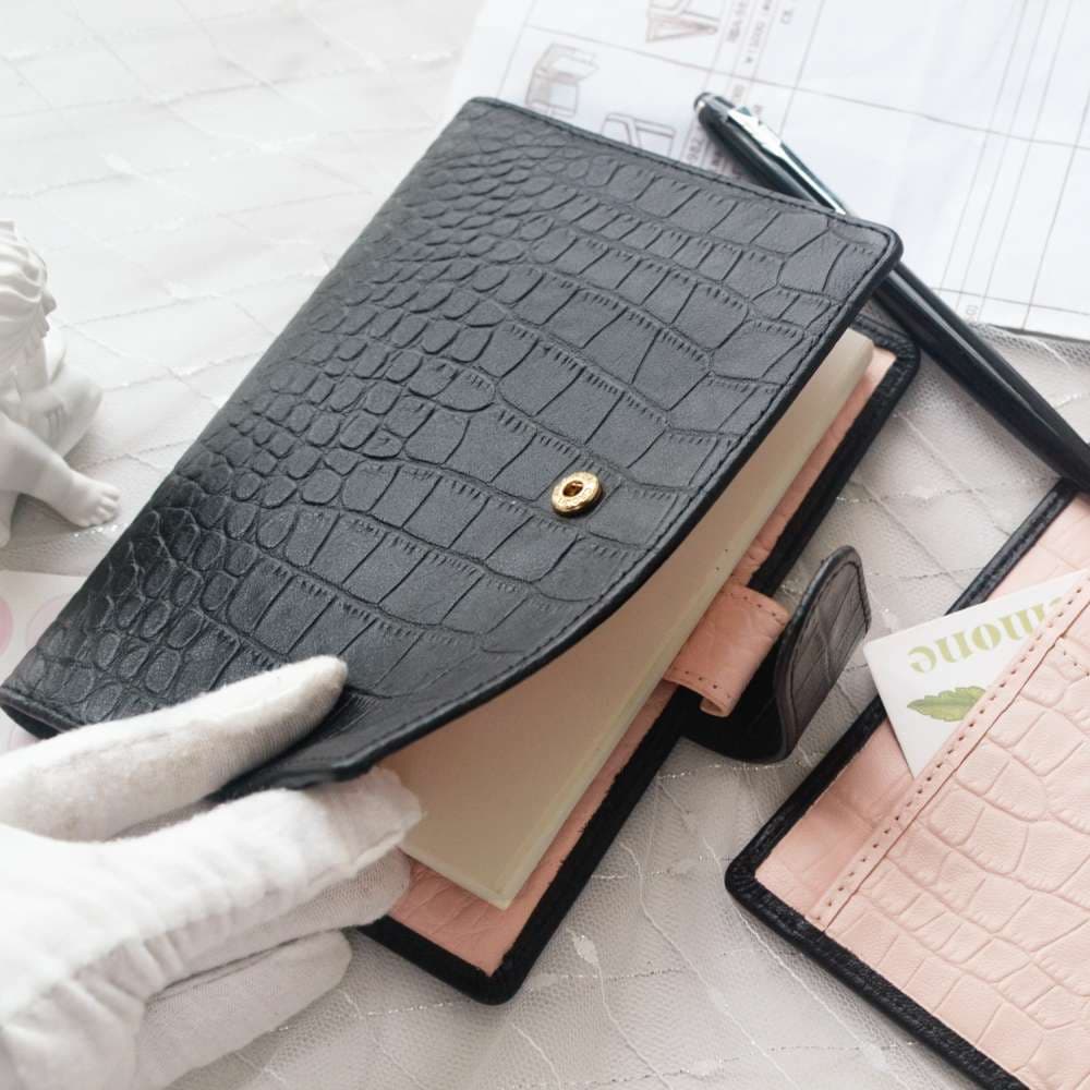 ブックカバー クロコダイル型押し高級システム手帳カバー 【わに革】