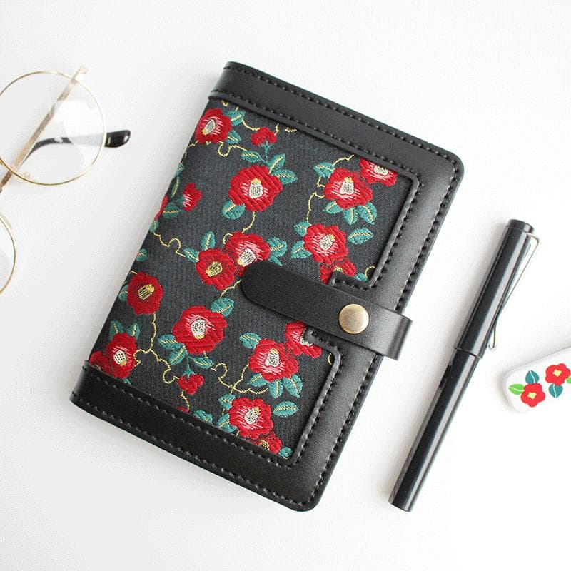 ブックカバー 花柄刺繍レザー手帳カバー