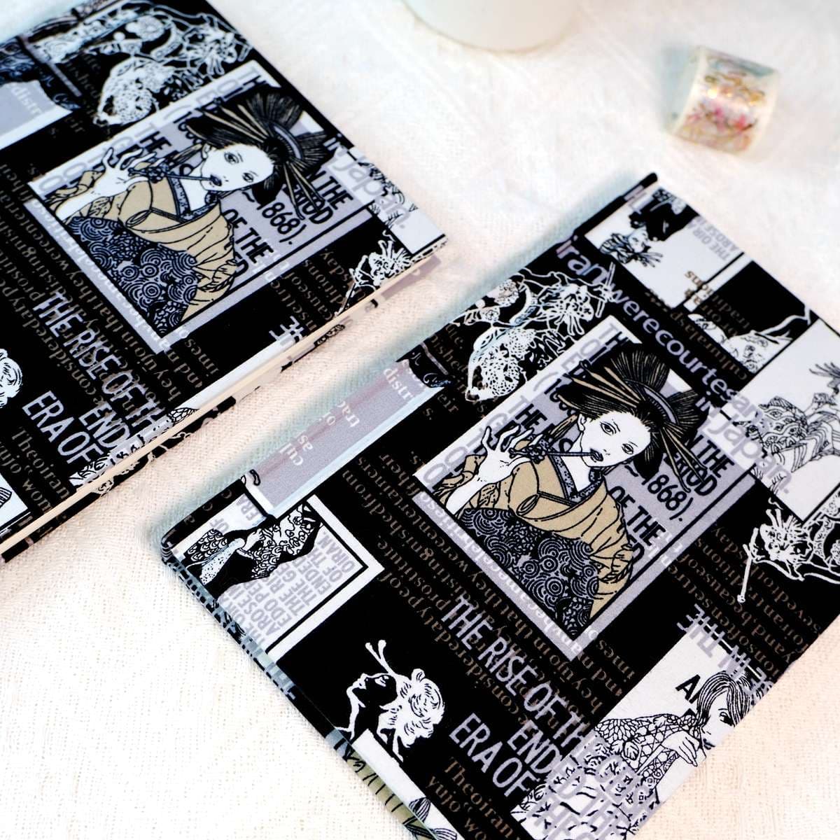 浮世絵風女性柄のブックカバー布