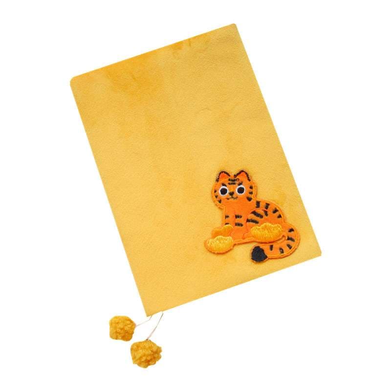 トラ柄刺繍入りふわもこブック【無地・純粋なオレンジ】
