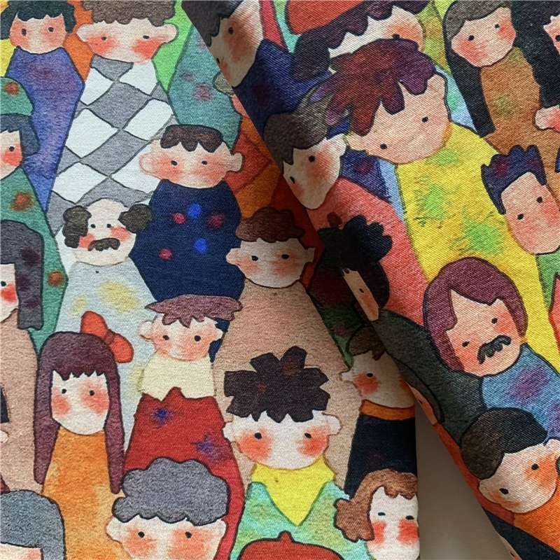 にぎやか人物イラスト布製ブックカバー