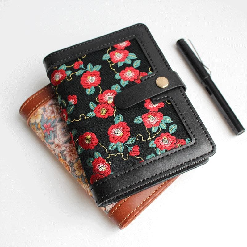 ブックカバー 花柄刺繍レザー手帳カバー