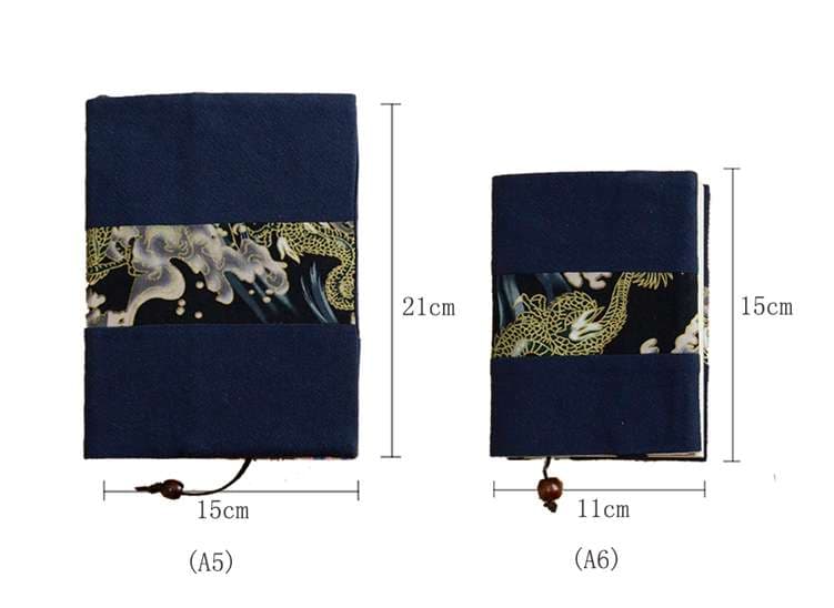 和風・龍紋様・藍染めブックカバー【海かける龍】