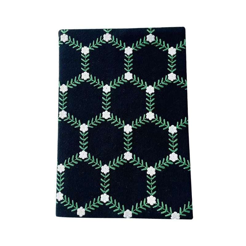 花刺繍格子模様のブックカバー A5（ビジネス書）A6（文庫本）