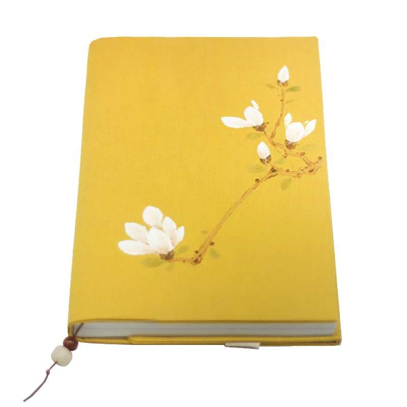 優雅な花枝刺繍入り布製ブックカバー