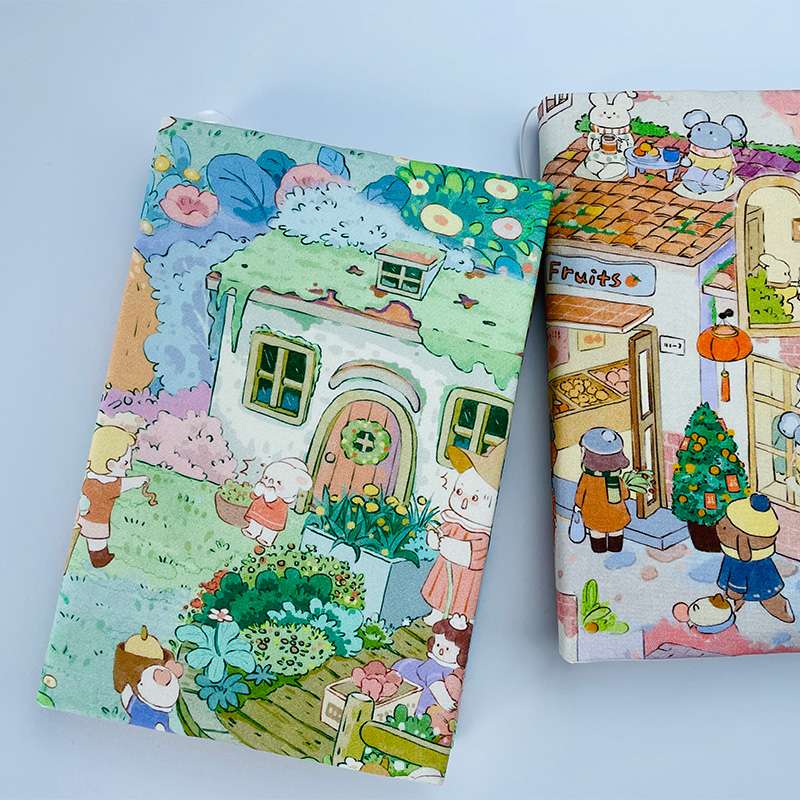 童話の世界ブックカバー布 【うさぎさん小屋】